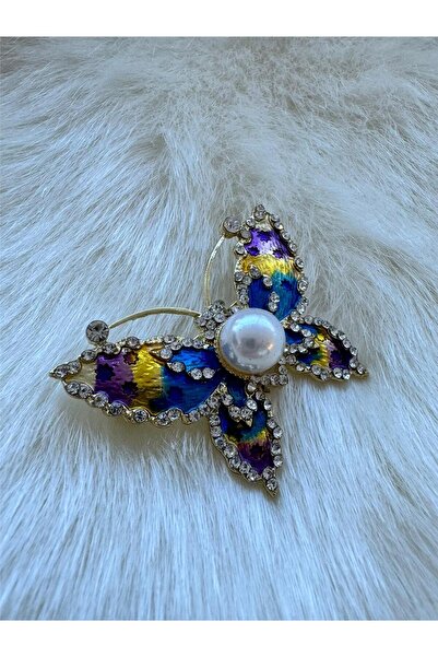 Pelin Aksesuar Kristalli İncili Renk Geçişli Kelebek Broş