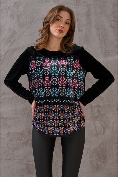 SHUGAA BLUZĂ ELEGANTĂ DE Catifea PENTRU FEMEI, CU MODEL ETNIC, CU MOTIF DE FLORI