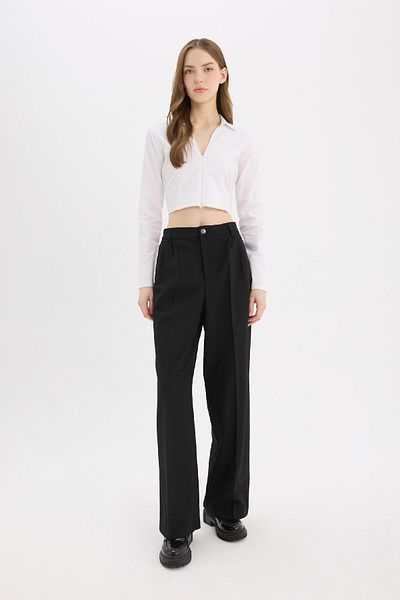 DeFacto High Waist Wide Leg Classic Pants - Fleto Pocket, Standard Length D8150Ax24Au