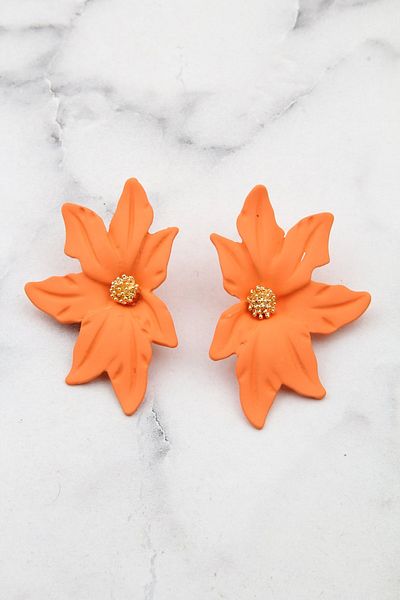 Pelin Aksesuar Orange Half Flower Earrings