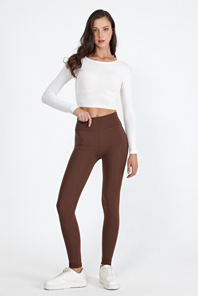 BANEGA Women's High Waist Drawstring Fleece Firming Brown Winter Tights