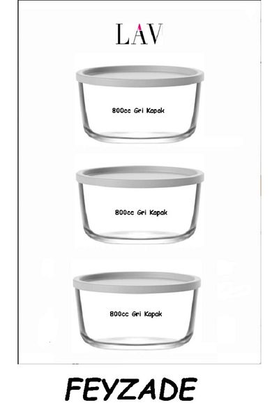 LAV Feyzade - 800 Cc X 3 Pcs Anthracite High Waist Storage Container with Lid