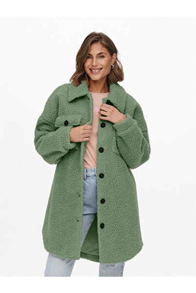 ONLY Düz Yaka Cepli-düğmeli Uzun Kollu Yeşil Kadın Kaban 15228419