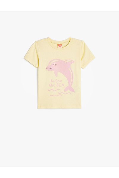 Koton T-Shirt Dolphin Printed Short Sleeve Crew Neck Cotton