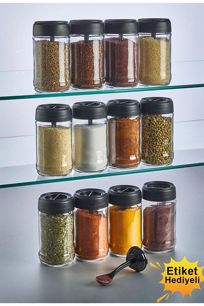 KRM HOME 12-Piece Lid Self-Spoon Glass Seasoning Set Locking Lid - 330 ml Seasoning Rack Seasoning Set
