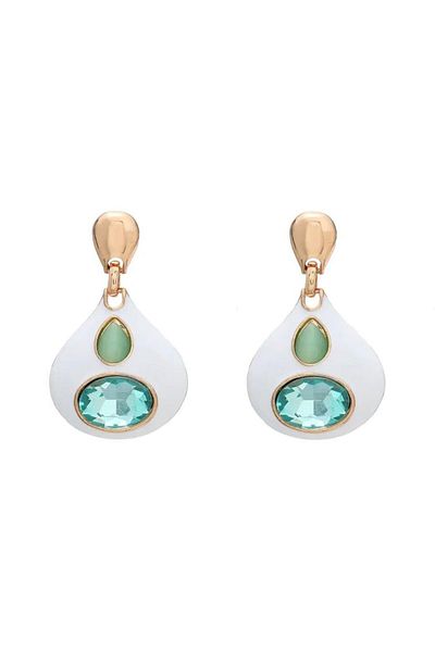 Pelin Aksesuar Green Stone White Drop Earrings