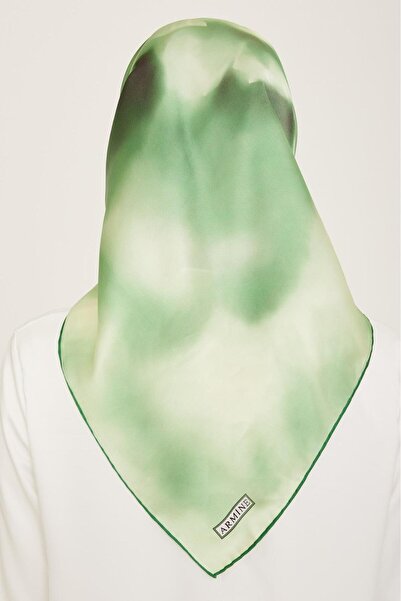 Armine Πράσινο γρασίδι - Μαύρο με μοτίβο λουλουδιών Sura Silk Scarf 9124 - 53