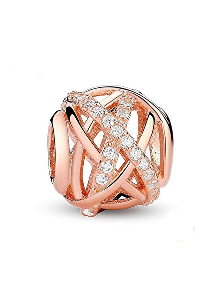 Fubena Rose Iç Içe Karışık Kafes Işi Gümüş Charm