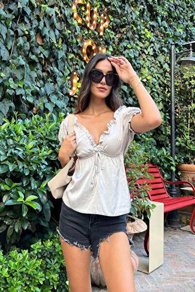 FOR YOU MODA 5'li İçeride&Dışarıda Fırfırlı Gri Pijama Takım