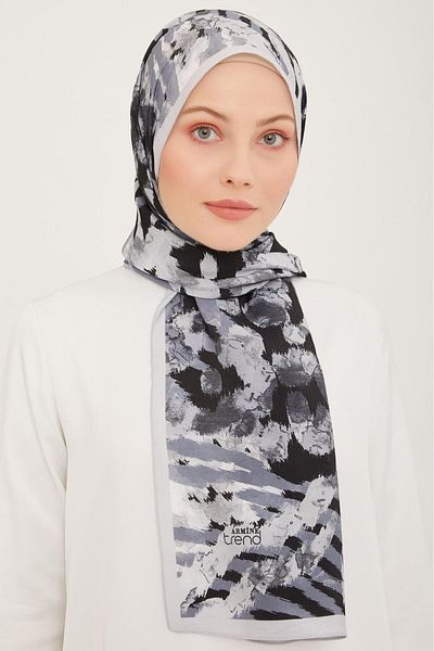 Armine Gray-Smoked Brush Patterned Modal Shawl - 6318-11