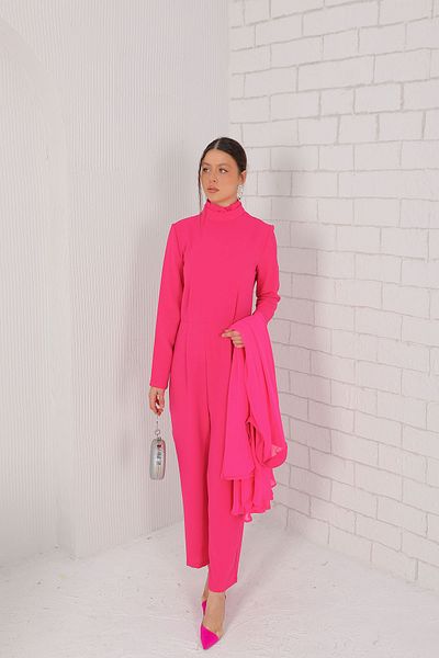 Melike Tatar Fuchsia Jumpsuit - Chiffon Detailed, 32-6049 Model