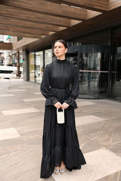 Melike Tatar Pearl Sleeve Black Dress - 32-2006