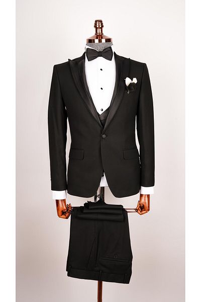 echol Black Groom Suit Men's Tuxedo - Swallow Collar Suit