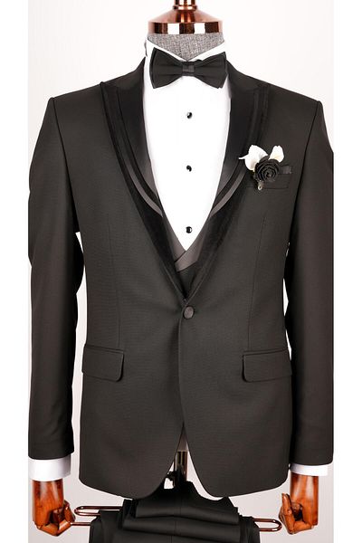 echol Men's Swallow Collar Black Groom Suit Tuxedo Suit
