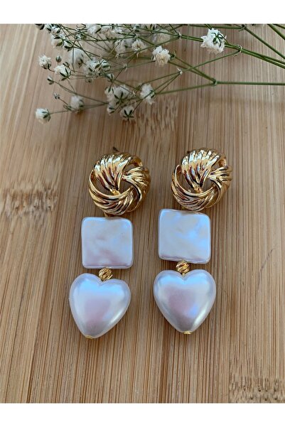 Pelin Aksesuar Kalp Inci Figürlü Tasarım Küpe