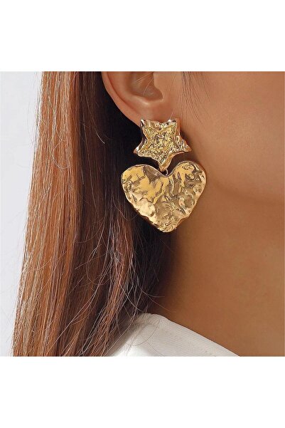 Pelin Aksesuar Gold Büyük Yıldız ve Kalp Küpe