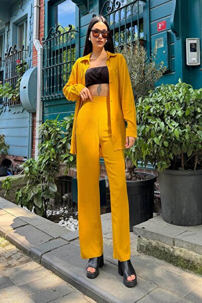 FOR YOU MODA 3-Piece Viscose Crinkle Bustier Mustard Set