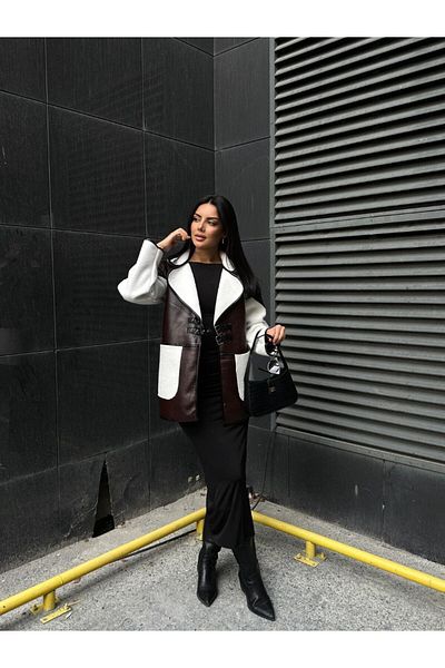 SHUGAA Jachetă oversize din piele premium cu cataramă și amestec de pluș