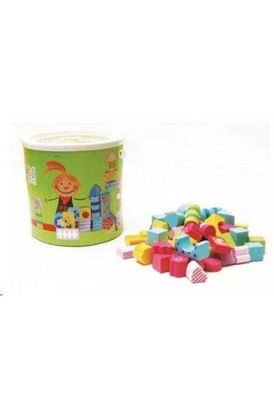 Bigpoint Wooden Bucket 60 Pieces Geometric Shape Patterned