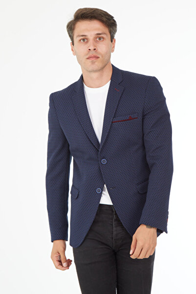 5104 Dar Kalıp Örme Kumaş Koyu Laci Erkek Blazer Ceket