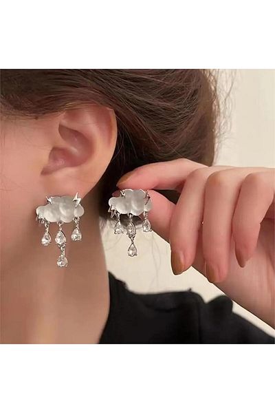 Pelin Aksesuar Cloud and Rain Drop White Earrings