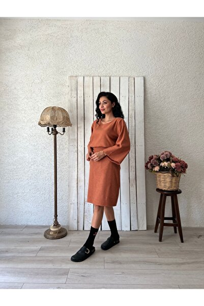KÜÇÜĞÜM BUTİK Brick Color Short Cashew Skirt-Blouse Set (Etek-Bluz)