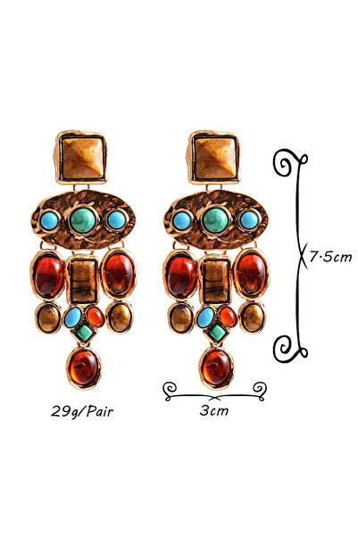 Pelin Aksesuar Renkli Taşlı Antik Küpe