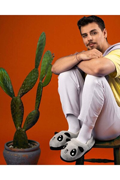 Chirpy Göbi - Hayvan Figürlü Gri Erkek Ev Içi Ayakkabı