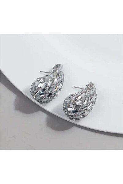 Pelin Aksesuar Baget Taşlı Bombeli Damla Küpe