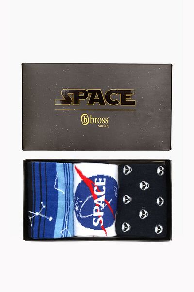 Bross Мъжки чорапи Space Collection, комплект от 3 броя в кутия, 2 броя