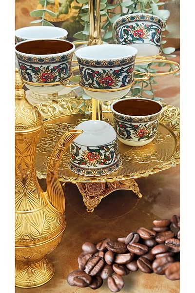 SAMSA Gold Colored Herbal Tile Pattern - 6 Pieces Porcelain Mirra Set