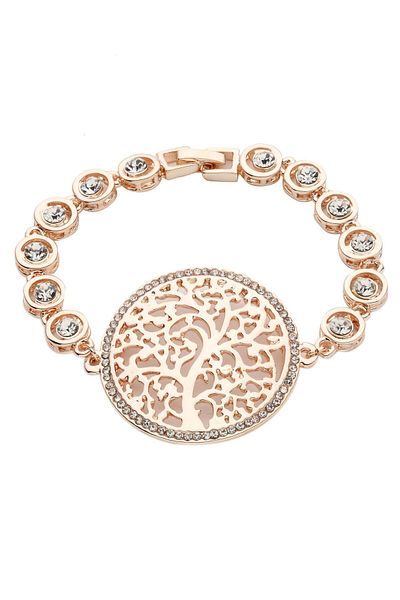 Modex Rose Plated, White Jewelled Tree of Life Bracelet