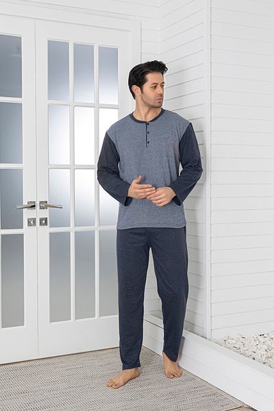 Sude HOMEWEAR Ανδρικό σετ πιτζάμες καπνιστό χρώμα ζακάρ μακρυμάνικο