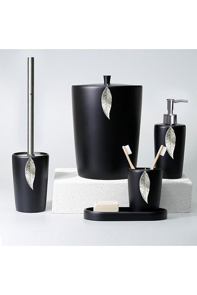 Selim Leaf Bathroom Set Black Silver