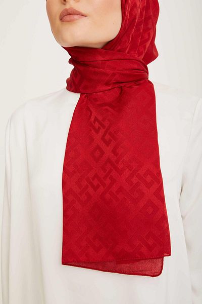 Armine Trend Jan Jan Red Geometric Pattern Jacquard Shawl 5-21098