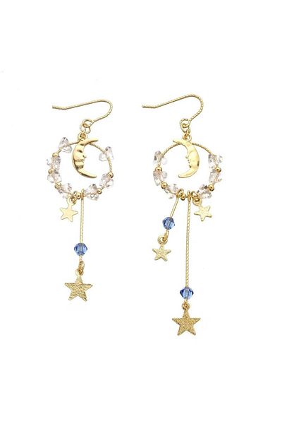 Pelin Aksesuar Gold Moon Star Dangle Earrings