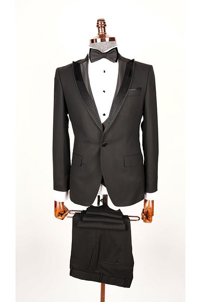 echol Black Men's Tuxedo - Swallow Collar and Groom Suit