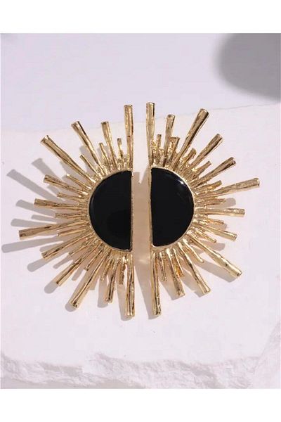 Pelin Aksesuar Black Enamel Large Fringed Earrings