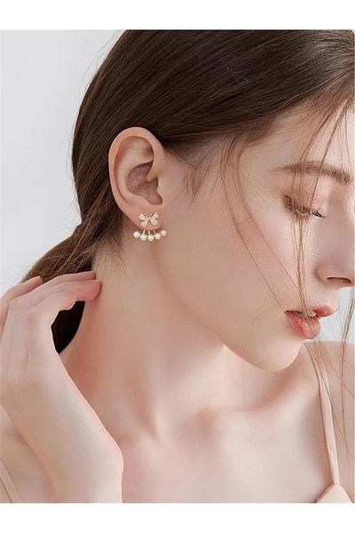 Pelin Aksesuar Ghost Earrings - with Bow and Pearls