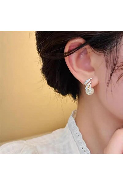 Pelin Aksesuar Gold Baget Kristal Taşlı ve İncili Küpe