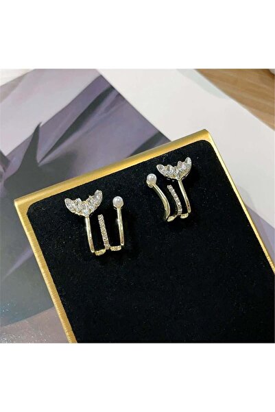 Pelin Aksesuar Kristal Taşlı Balık Kuyruğu Üçlü Halka Küpe