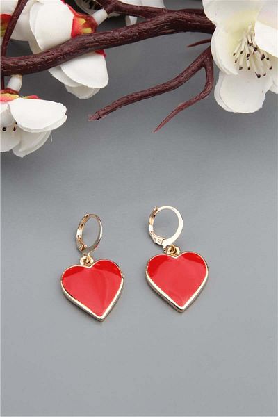 Pelin Aksesuar Red Heart Hoop Earrings