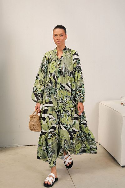 Melike Tatar Green Patterned Dress - 32-2216 Model