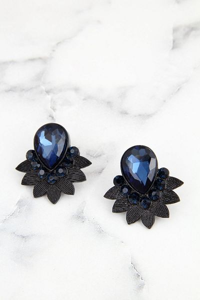 Pelin Aksesuar Navy Blue Drop Stone Earrings