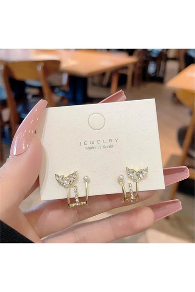 Pelin Aksesuar Crystal Embellished Fishtail Triple Hoop Earrings