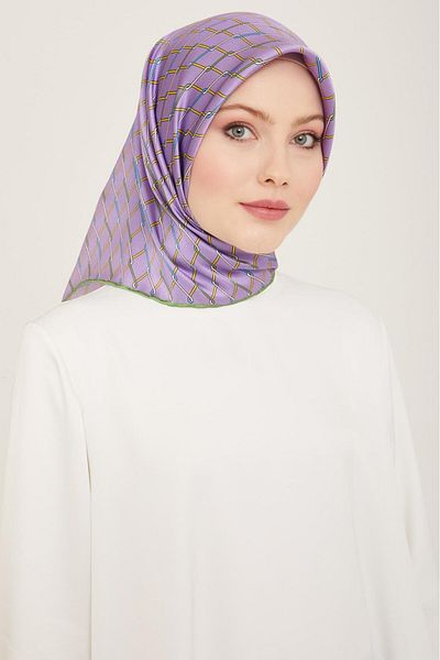 Armine Λιλά-απαλό Πράσινο Ψηφιακό Πλεκτό Μοτίβο Sura Silk Scarf 9152-04