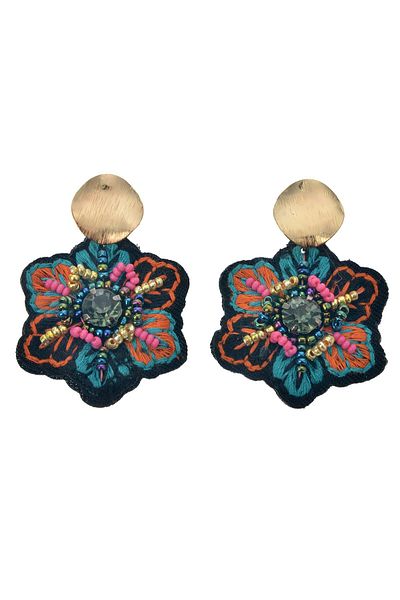 Pelin Aksesuar Bead Embroidered Flower Earrings