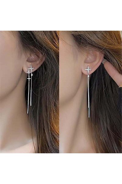 Pelin Aksesuar Silver North Star Dangle Earrings