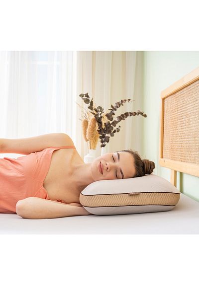 VİSCOTEX Visco Orthopedic Pillow with Medium Neck Support Cotton Cover, Brown 60X40X13 cm