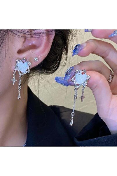 Pelin Aksesuar Silver Buğulu Beyaz Kalp Küpe